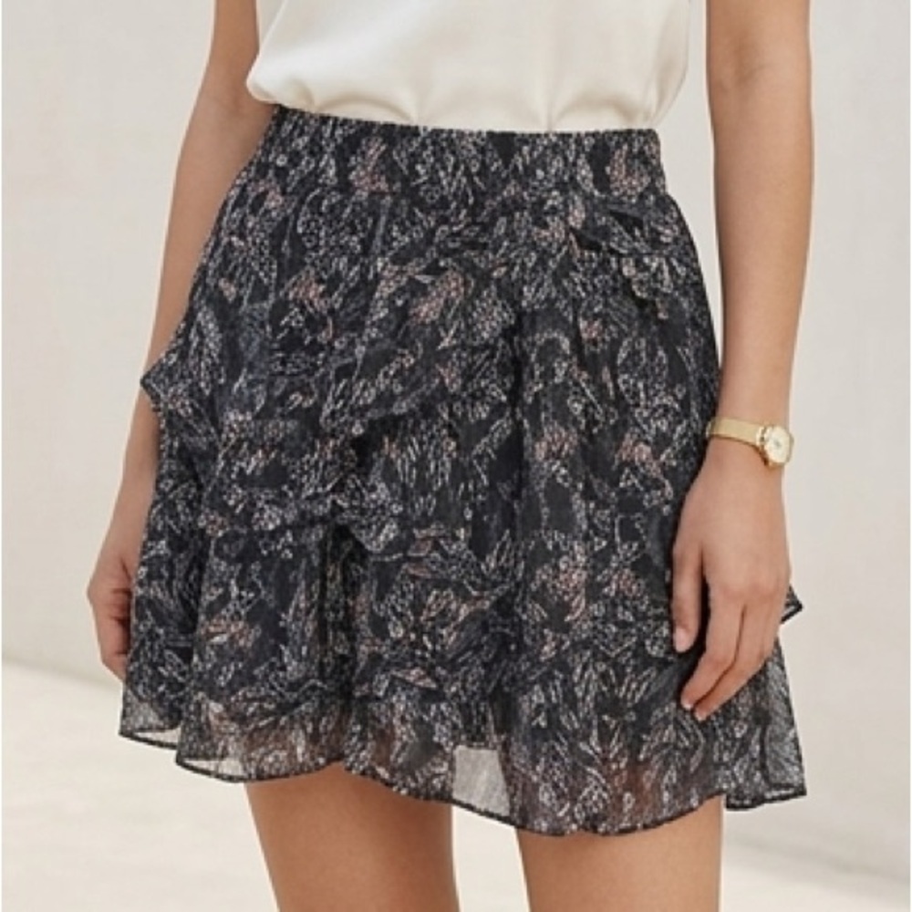 IRO Black Floral Tiered Ruffle Mini Skirt - Size XS / 34